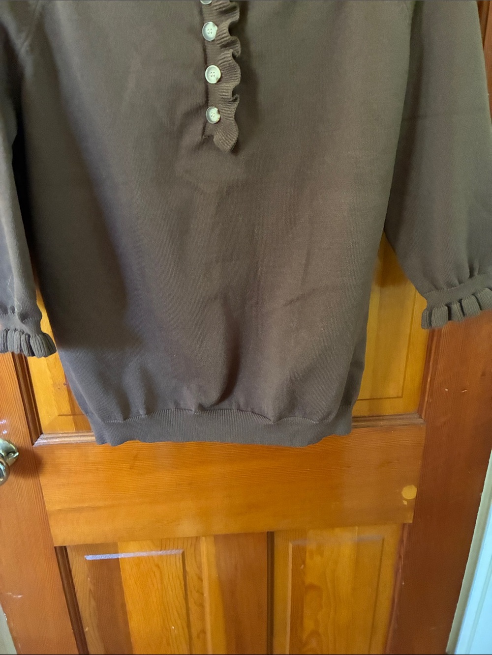 Women’s Brown Knit Sweater with Button Placket